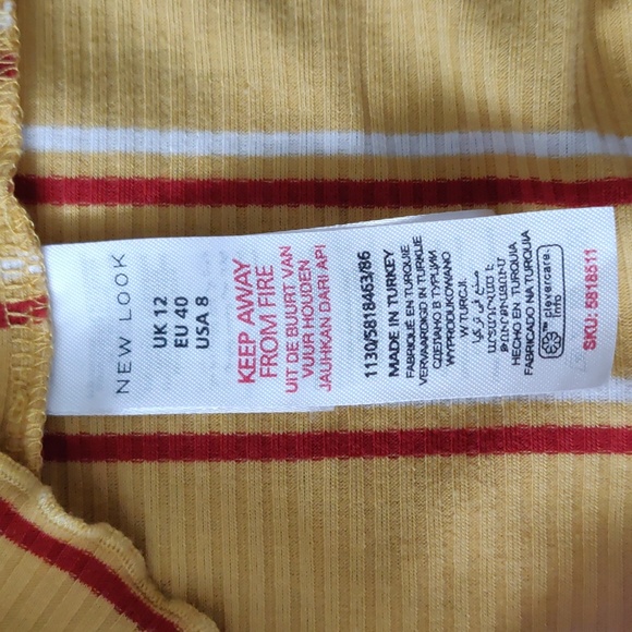 New Look Yellow Striped Ribbed Tank Top US 8 - Picture 5 of 6